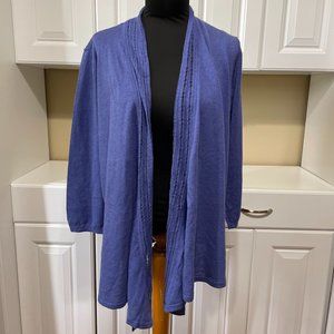 Anne Klein Blue Linen/ Cotton Lace Trim Cardigan Sweater Size XL NWT